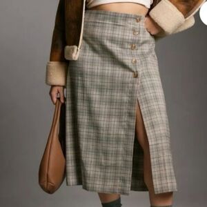 NWT Porridge Neutral Motif Plaid Button Side Midi Skirt Size XXS Petite